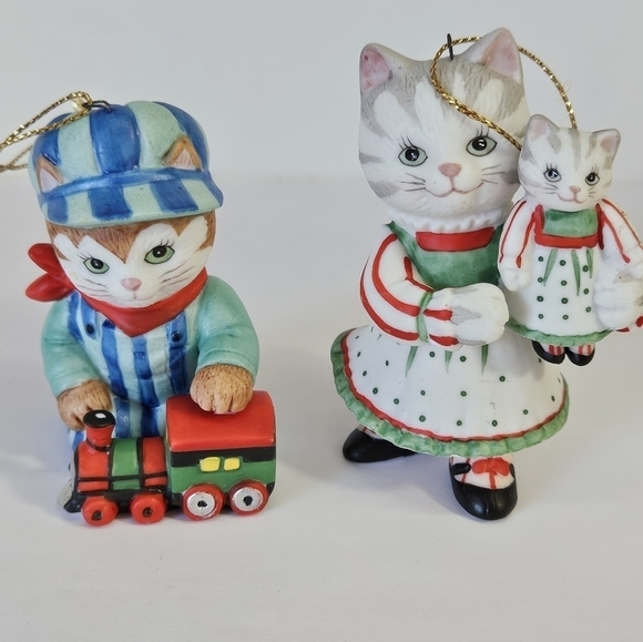 VINTAGE BC Bronson Ceramic Cat Kitten Holiday Christmas Ornament Set 1995 1996 - Picture 2 of 6